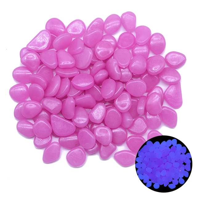 200Pcs Luminous Stone Glow In Dark Garden Pebbles Glow Stones for Outdoor Lawn Walkways Home Decoration Fish Tank Aquarium Rocks Rose red
