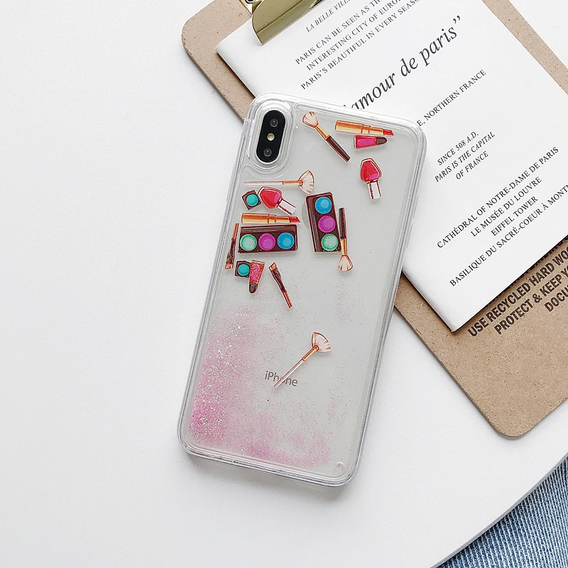 Pink Sand Инструменты для макияжа Quicksands чехол для телефона для iphone X прозрачный Жидкий чехол для iphone XR 6 7 8plus X XS Max корпус защитный корпус - Цвет: Pink Sand
