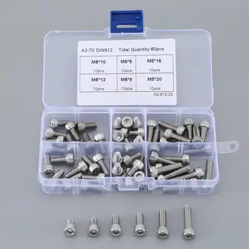 

Big sale 60pcs 304 Stainless Steel M5 Cylindrical Head Hexagon Socket Combination Set Wood Screws Set A2-912-20