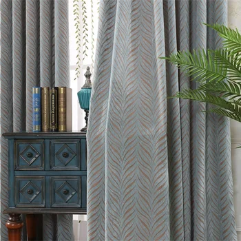 

2020 Thickened Chenille Blackout Curtain Custom Living Room Bedroom Chinese Luxury Geometric Solid Color Curtain Leaf Tulle #4