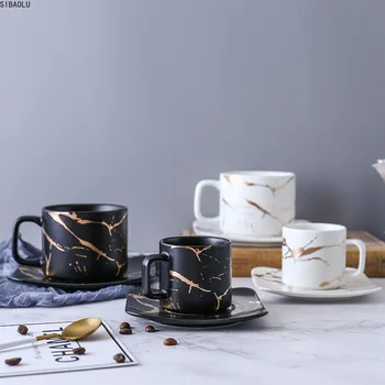 

Marbling Matte Gold Products Series Japanese Style Black And White Cup And Saucer Case Tea Cup Glass Coffee Cup