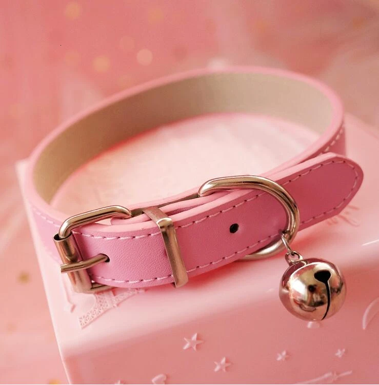 pink Сладкий ПУ кожаный маленький колокол Чокер-ожерелье в стиле панк стиль женщин Torques женщин Готический клуб ожерелье с крестом - Окраска металла: pink