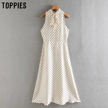 

summer sleeveless midi dress women polka dot printing slim a-line dress sexy party clothes