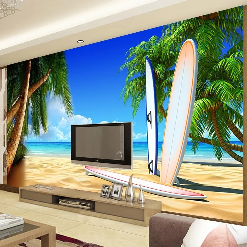

Drop Shipping Customize Any Size Beach Scenery Large Wall Painting Backdrop Home Decor Photo Mural Wallpaper For Bedroom Walls