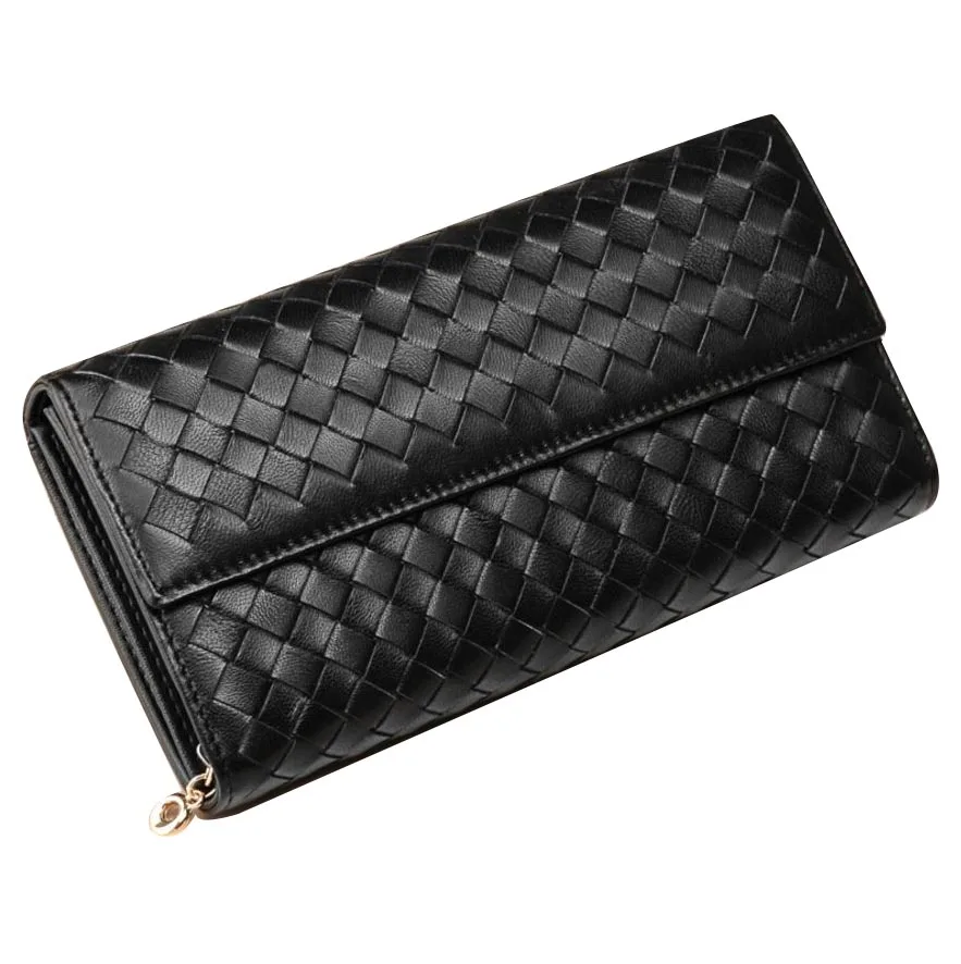 

Sheep skin wallet women Genuine Leather Long purse Female Women's wallet Knitting Fashion Style