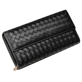 

Sheep skin wallet women Genuine Leather Long purse Female Women's wallet Knitting Fashion Style