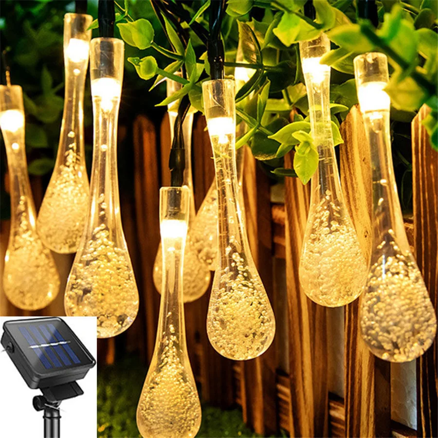 Water Droplets Solar String Light 7m 50led Waterproof Outdoor Fariy Garden Lights Garland for Christmas Wedding Party Decoration 8 model led holiday fariy christmas decoration 96 120 216 256 led icicle string light curtain garland party lighting