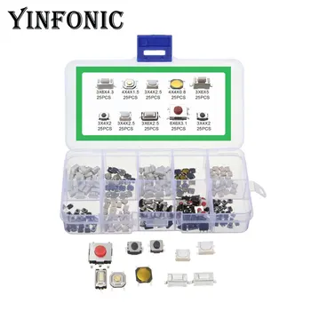 

10values x25pcs SMD Tact Switch microswitch 2*4 3*6 4*4 6*6 switch button kit box