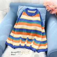 ^#Cheap rainbow colorful women sweater and pullovers o-neck striped long-sleeved loose lady elegant pulls fashion outwear coat tops ^#Cheap rainbow colorful women sweater and pullovers o-neck striped long-sleeved loose lady elegant pulls fashion outwear coat tops