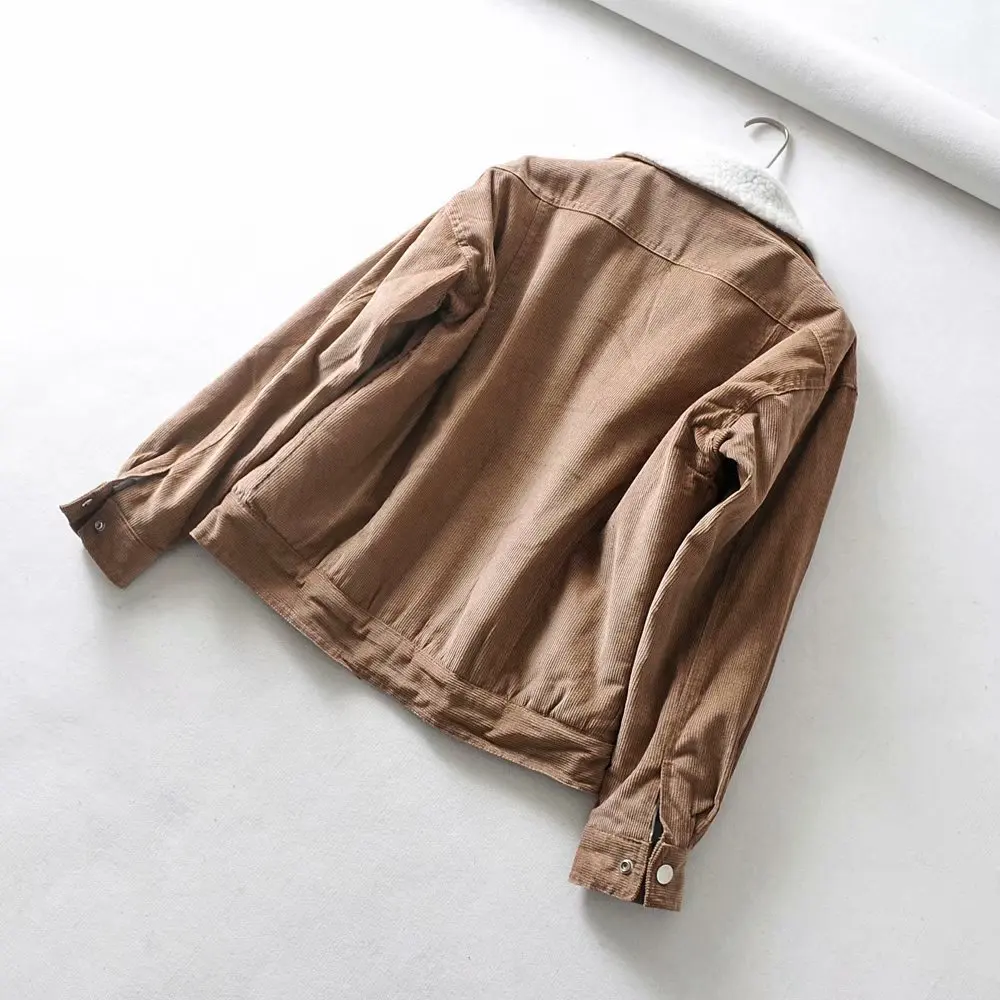

2018 Autumn And Winter New Style Western Style Solid Color Fold-down Collar Corduroy Jacket Berber Fleece Coat Women's Q220