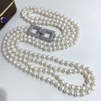 

Double Strand Pearl Necklace Genuine Real Pearl 2 Rows Long Necklace Multistrand Pearl Jewelry Winter Necklace Women Gifts