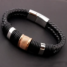 Ретро ювелирные изделия мужские 316L нержавеющая сталь Черная Плетеная кожа браслет манжета браслет на магнитной застежке винтажный подарок