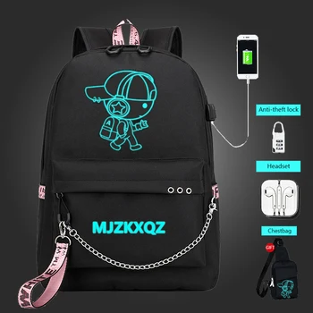 

New Waterproof USB laptop Men bag luminous Music Male Backpack Travel Sports kids Schoolbag Pack for Teenage Boys Bookbag