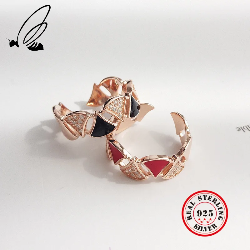 

925 Sterling Silver Ring For Women Punk Rose Gold 2 Color Adjustable Bague Femme Argent Couple Accessories Woman Party Jewelry