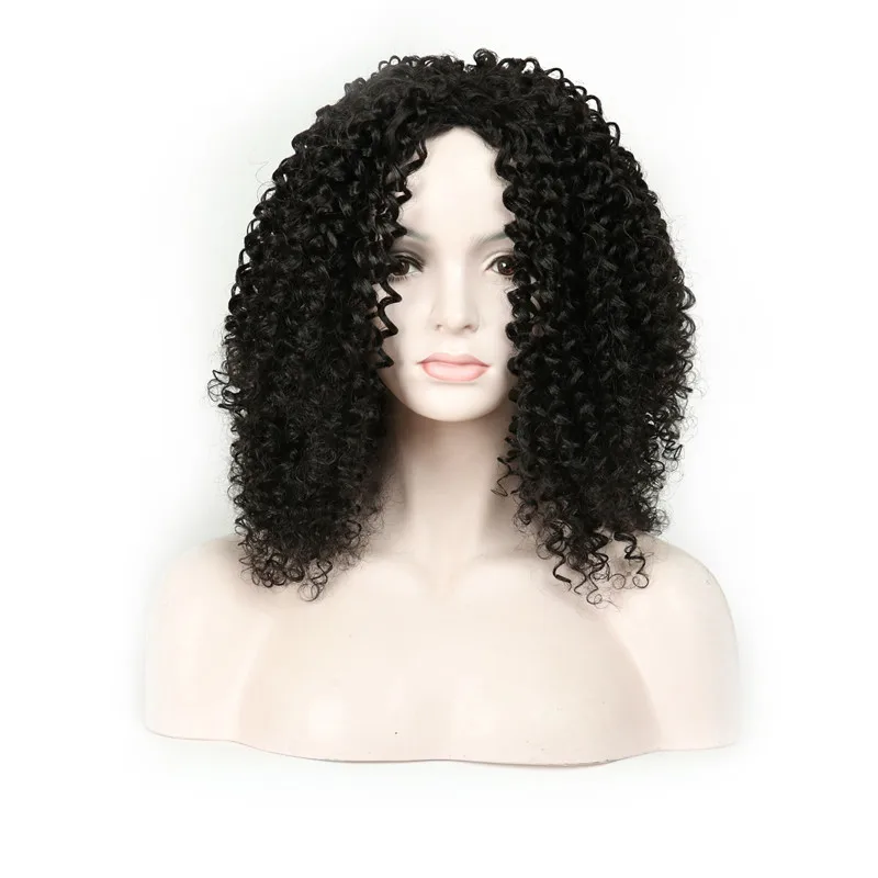 

45cm SHUOHAN Synthetic Wig High Temperature Fiber African Afro Curly Wild Curl Machine Net None Lace Black