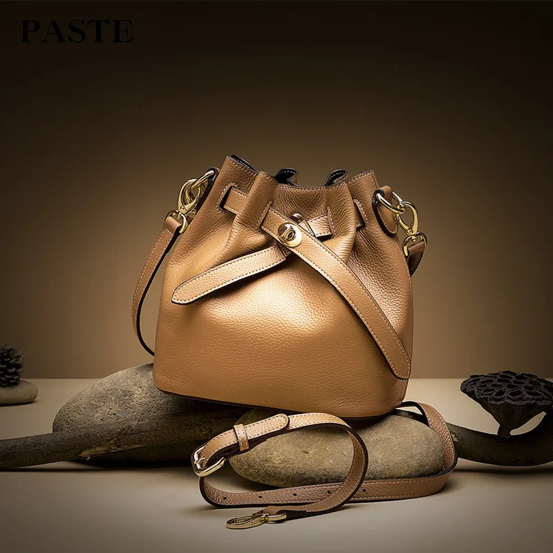 

2019 Spring And Summer Bucket Bag Natural Fall First Layer WOMEN'S Cow Leather Bag Leather Packet Messenger Bag Multi Purpose 11