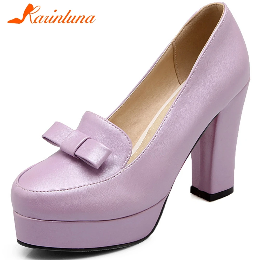 

KARINLUNA New Ladies Ol High Block Heels Pumps Office Fashion Solid Platform Pumps Women Spring Elegant Shallow Shoes Woman