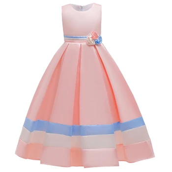 

2020 Winter Stripe Splicing A-Line Dress Girl Kids Dresses For Girls Children Clothing Dress Flower Princess Dress 10 12 Years