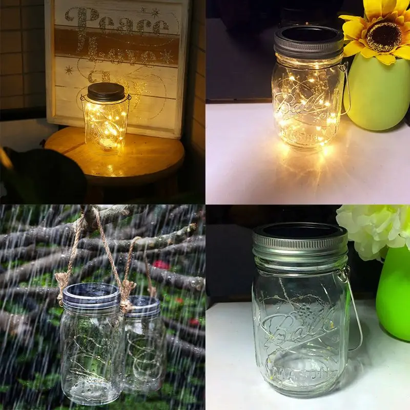 20 светодиодный солнечный Сказочный Рождественский светильник Mason Jar 2 м теплый белый свет подвесной фонарь открытый патио садовый декор