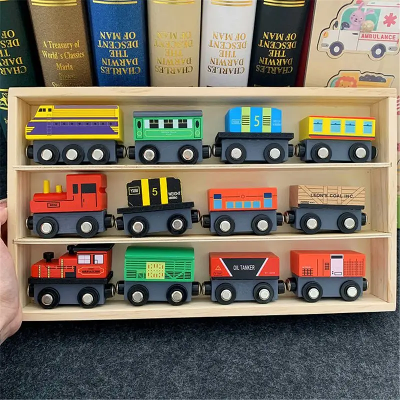 

Wooden Train Set 12 PCS - Train Toys Magnetic Set Includes 3 Engines - Toy Train L4MC