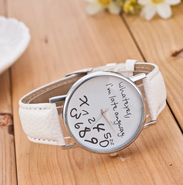 

Hot Selling Personalized English with Numbers Watch Metal Dial Leather Belt Quartz Men's Women's Watch