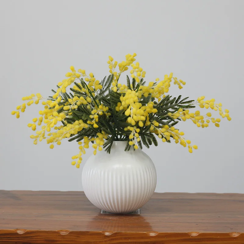 Пластиковые цветы Золотой Albizia букет помпонов DIY аксессуары Искусственные Флорес вечерние, украшение для свадьбы, украшения домашнего декора