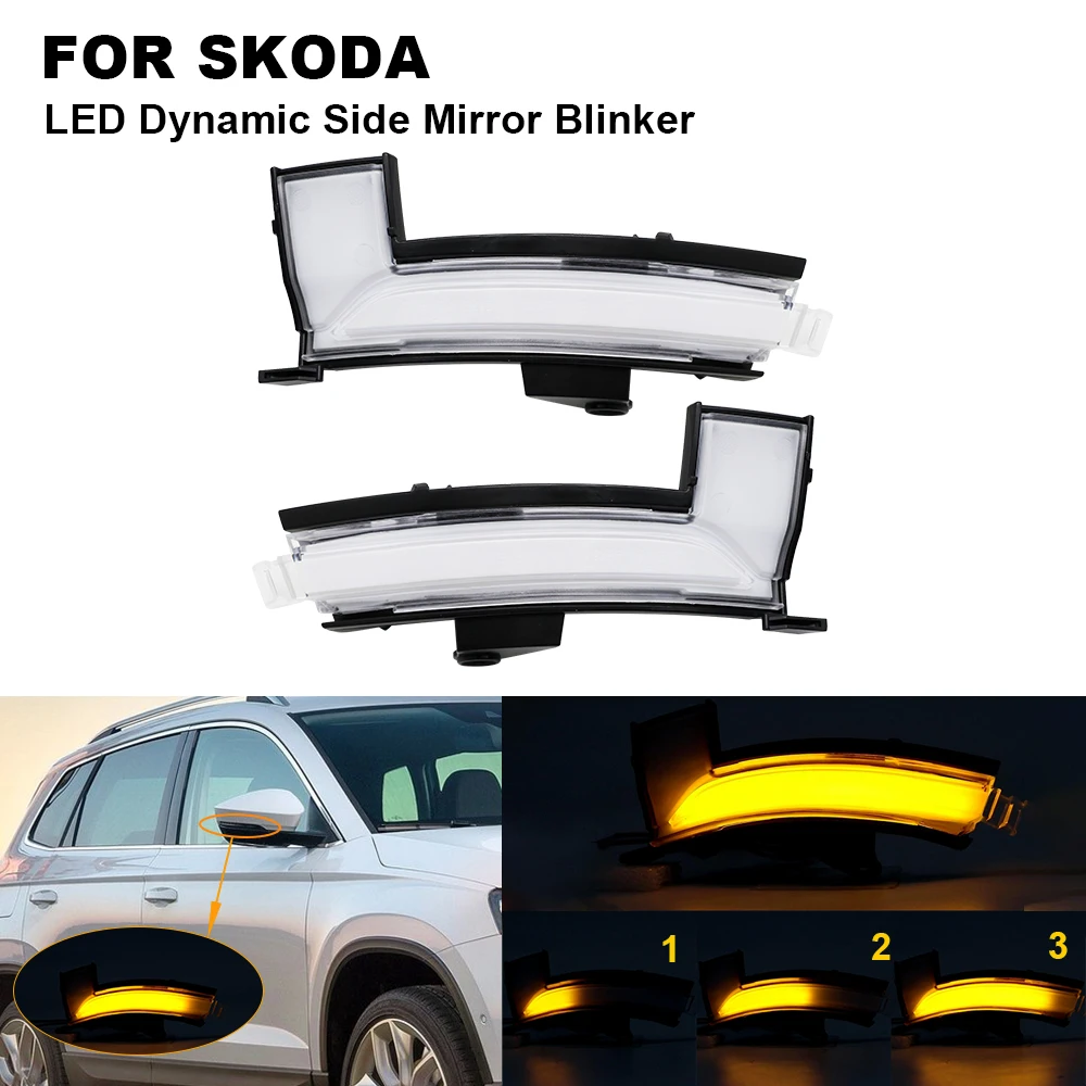 

2PCS Clear Lens Dynamic Flowing LED Turn Signal Side Marker Light Blinker Lamp for Kodiaq 2016- Side Mirror Blinker