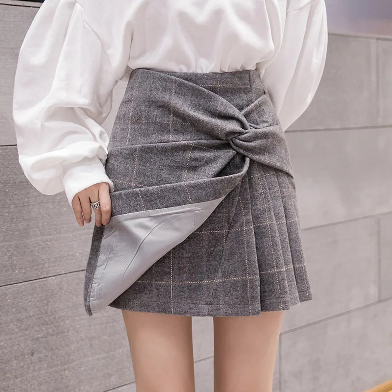 

2019 Autumn & Winter New Korean-style Bow Versitile Fashion Woolen Skirt A- line Skirt