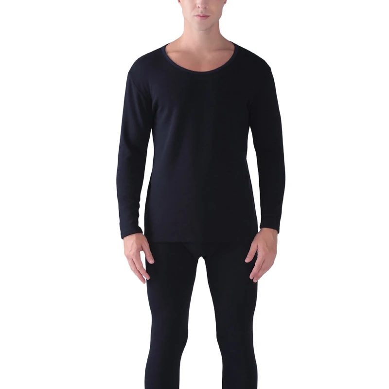 navy blue sets FAISIENS, мужские кальсоны большого размера, одноцветные, теплые, флисовые, с круглым вырезом, с длинным рукавом, нижнее белье, топы+ эластичные, 5XL, 6XL, одноцветные, нижнее белье - Цвет: navy blue sets