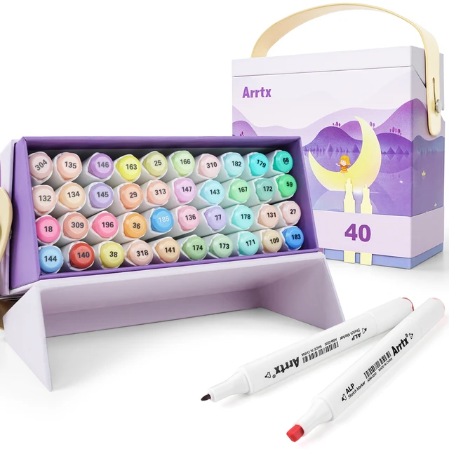 Arrtx ALP 90 Colors Alcohol Marker Set Dual Tip Marker Set for  Painting/Sketching/Cartoon Coloring/Designing/Card Making