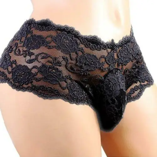 Men Sexy Lace Floral Lingerie Sissy Crossdress Porno Panties Semi Transparent Bikini G-string Briefs Gay Exotic Underwear men stretch g string panties men stretch thong underwear men lingerie briefs men lingerie underwear