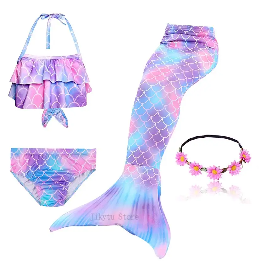 Package 3 Kids Swimming Mermaid Tail Bikini Set can add with Monofin Flipper Ariel Costumes Cosplay Swimsuit Bathing Suit for Girls - Цвет: Package 3