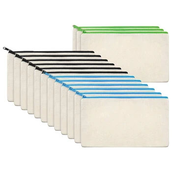 

Canvas Cosmetic Bag Canvas Zip Bag Pencil Case Blank DIY Craft Bag Cosmetic Bag Travel Bag DIY Craft Bag 15Pcs