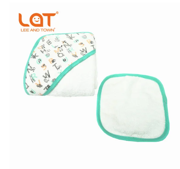 LAT Baby/хлопковое экологически чистое банное полотенце с капюшоном и принтом+ платок для лица, комплект, ультра мягкая детская накидка, Подарочный уход за кожей - Цвет: 3