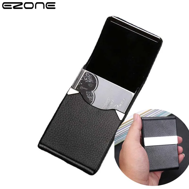 EZONE Business Card Holder Case Bag Cortex Stainless Steel And PU Leather Large Capacity Storage of 15 Sheets High Quality | Канцтовары