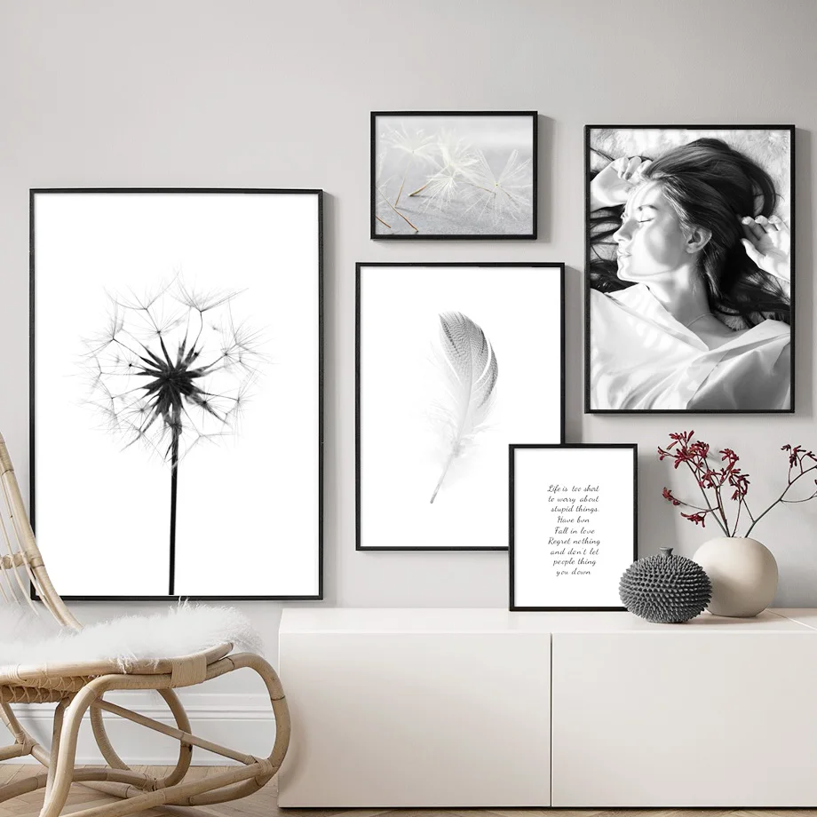 

Girl Dandelion Feather Quote Black White Wall Art Print Canvas Painting Nordic Posters And Prints Wall Pictures For Living Room