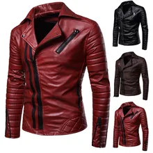 MEN'S Leather Coat Winter New Style Solid Color Casual Zipper Decorations PU Leather Jacket Men's