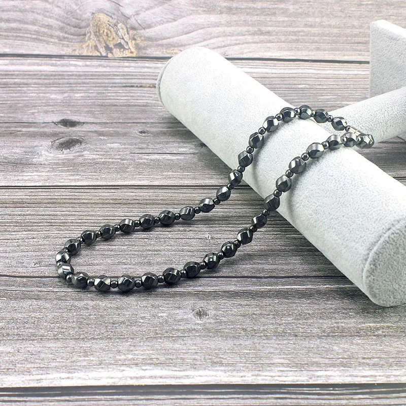 Magnetic Hematite Twisted Round Beads Energy Necklace for Men and Women Healthy Jewelry Handmade Therapy