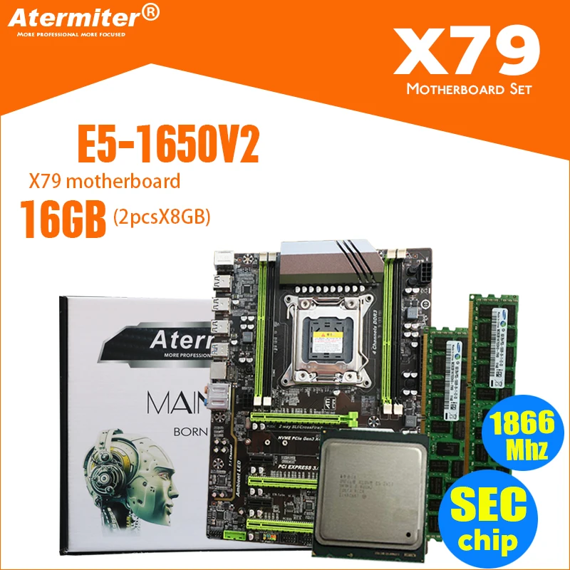 Atermiter X79 Turbo материнская плата LGA2011 ATX combos E5 1650 V2(2pcs x 8 GB) 16GB 1866Mhz PC3 14900R PCI-E NVME M.2 SSD USB3.0