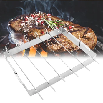 

Forks Tool Stainless Steel Superior Durable BBQ Skewers Sticks Rack Included Outdoor Flat Reusable Barbecue Grilling Simple