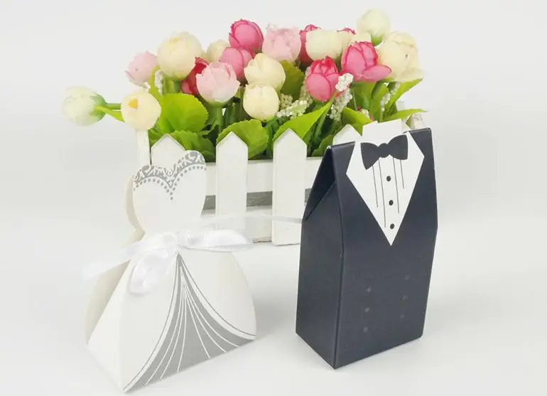 1 пара свадебного платья и смокинга коробки с лентами свадебные сувенирные коробки жениха и подарок для невесты коробки