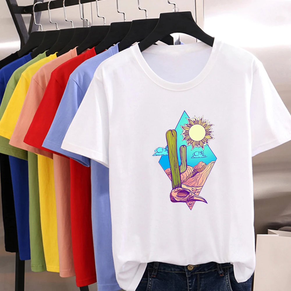 

Wilderness and Cactus Print Vogue Harajuku Style Women's shirt Aesthetic Art Punk T shirt Daily Casual Wear Short sleeve Tshirt
