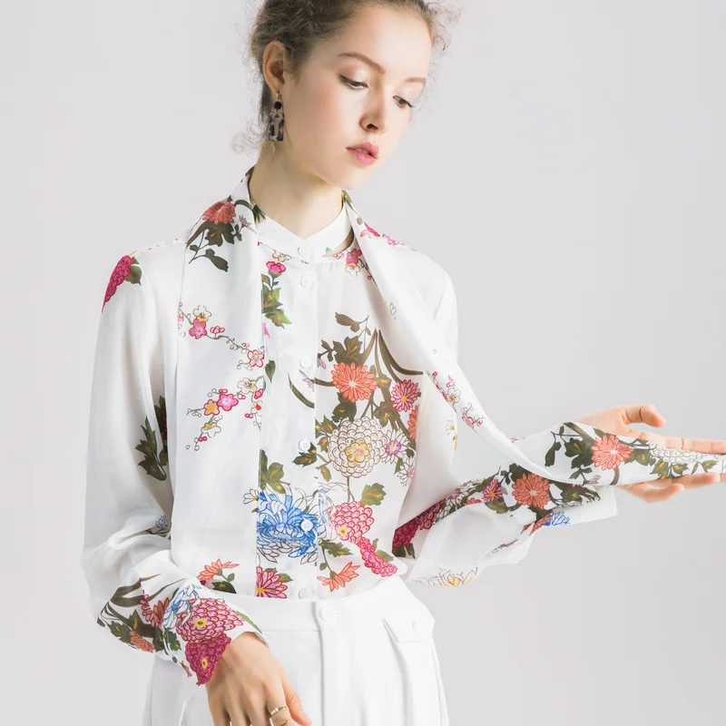 Женская рубашка из натурального шелка блузка 100% тутового шелкопряда с длинным