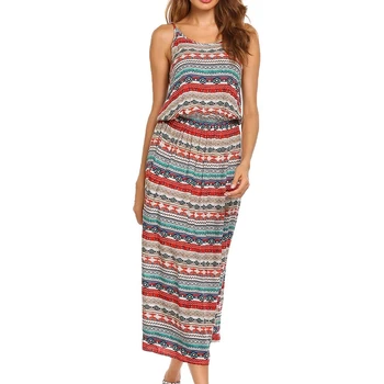 

Summer Bohemian Round Neck Sleeveless Printed Long Skirt Retro Ethnic Style Dress