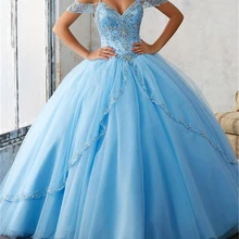 Светильник голубое милое бальное платье Хрустальный Тюль бисер Vestido De 15 Anos BM169