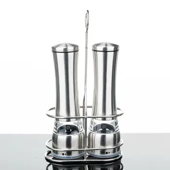 

Stainless Steel Salt and Pepper Grinder Set Pepper Mill with Metal Stand Adjustable Grind Coarseness Kitchen Cooking Tools