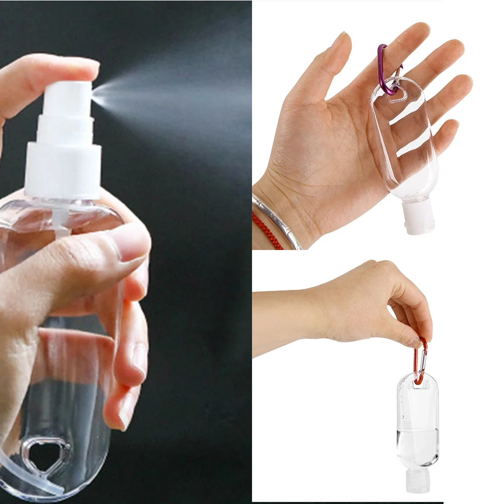 

Disinfection Alcohol Spray Bottle Transparent Hand Sanitizer Empty Bottle Lotion Portable Hook Key Ring Sub-bottle 30ML 50ML 60M