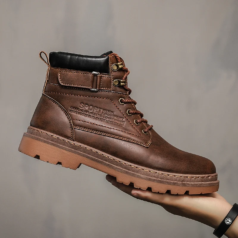 New Leather Breathable Martin Shoes Outdoor Waterproof Tooling Wood Land Shoes High Sole Skid Wear-resistant Walking Boots