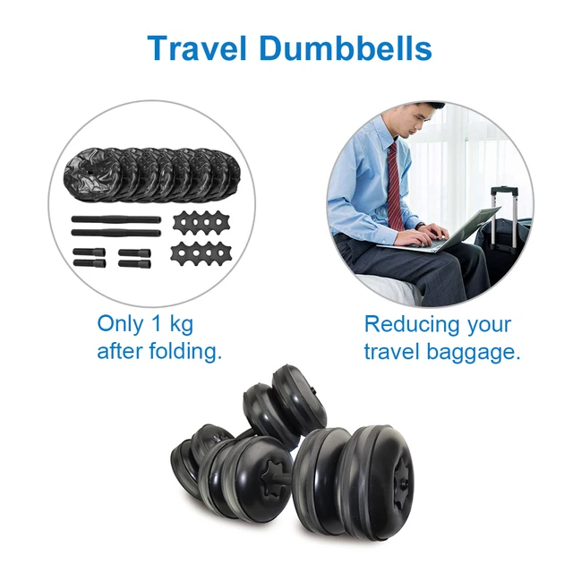  Travel Weights Water Filled Dumbbells Set for Man & Women,  Adjustable Free Water Dumbbells Up to 20~45Lbs for Exercise Fitness  Weightlifting Training, Portable Gift for Gym & Hiking(Black). … 