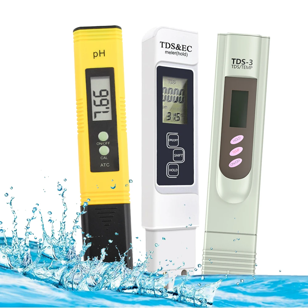LCD TDS-EC Water Purity PPM Filter Hydroponic Pool Tester Pen. Digital PH Meter 